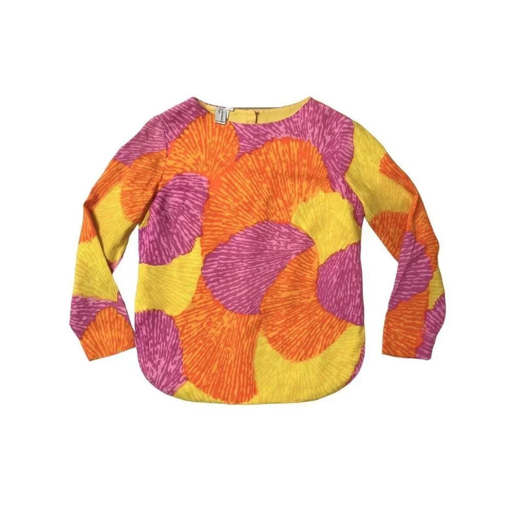 Vintage Joy Stevens Top Blouse 1960s Groovy Gogo Mod Flower Power Button Back - Picture 12 of 15